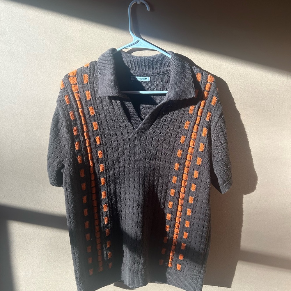 Zara Brown and Orange Knit Polo Sweater